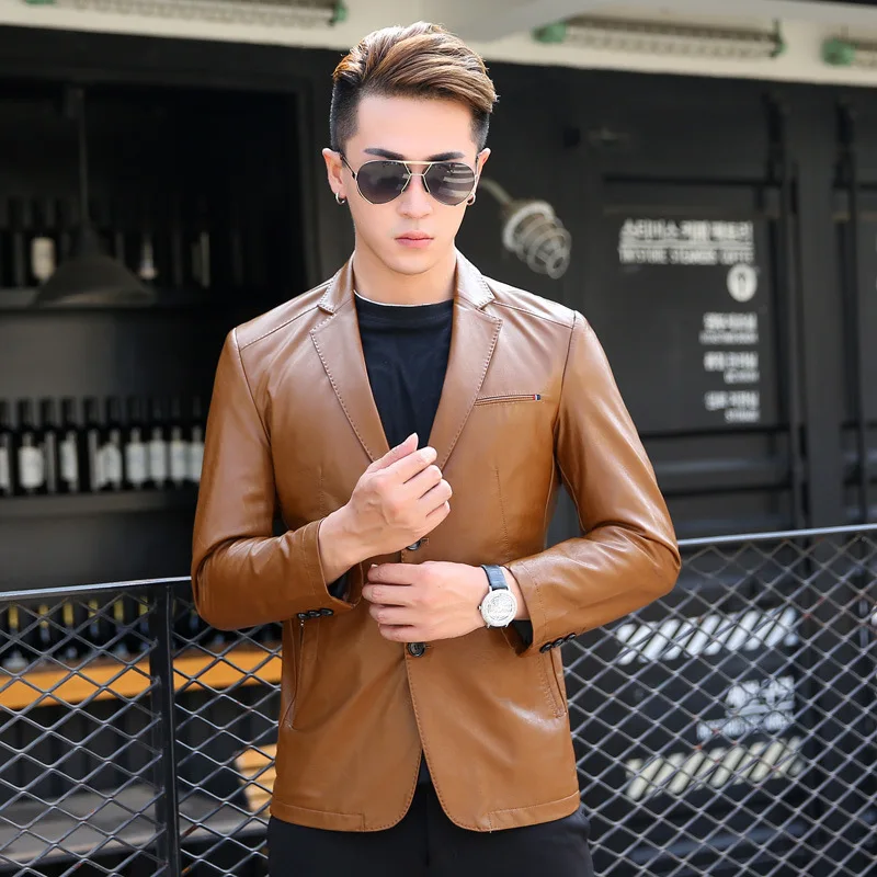 

Spring And Autumn New Style Leather Coat-Style Fashion Man Thin Suit Collar MEN'S Leather Coat Coat Middle-aged Men Leather