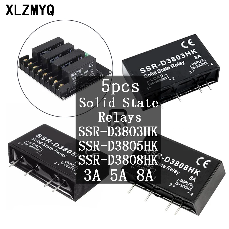 SSR D3808HK Relè A Stato Solido 8A DC-AC Per Montaggio Su PCB - Controllo 3-32VDC, Carico 24-380VAC, CE
