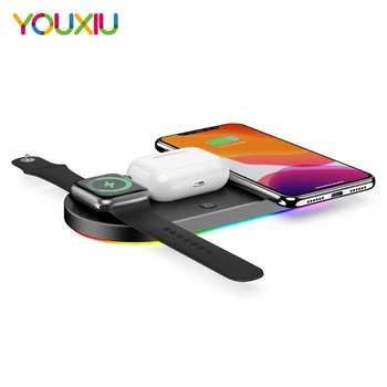 

3 in 1 Wireless Charger for iWatch Series 4 3 2 1 15W Magnetic Charging Pad for iPhone 11 XS Pro Samsung LED Light Quick Charge