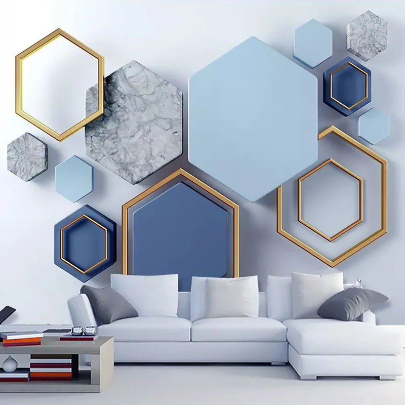 

Drop Shipping Custom Mural Wallpaper 3D Stereo Blue Geometric Fresco Living Room Bedroom Abstract Art Wall Sticker 3D Waterproof