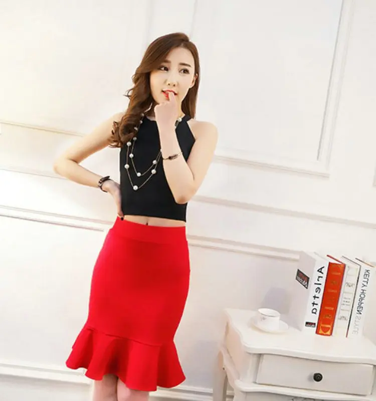 

2019 Summer High-waisted Flounced Skirt Solid Color Sheath Flounced Skirt Women's Supply of Goods