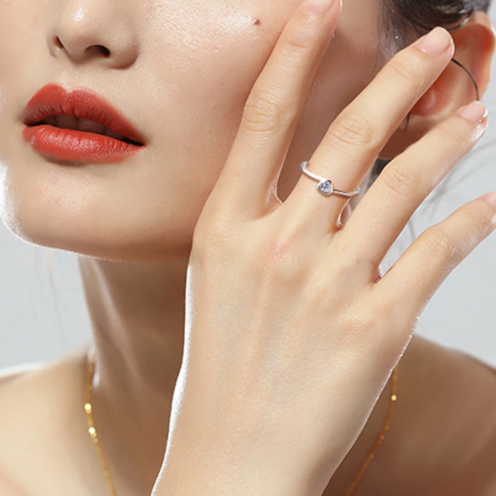 Clear Tilted Heart Solitaire Ring Women 
