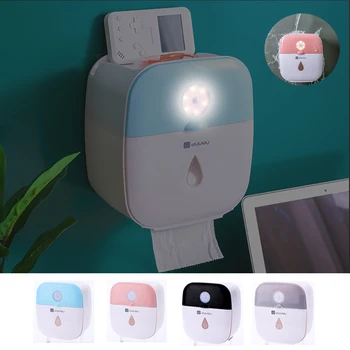 

PP Tissue Holder LED Box Shelf Infrared Sensor Bathroom Living Room Toilet Tissue Holder Storage Bathroom Organizer Q30
