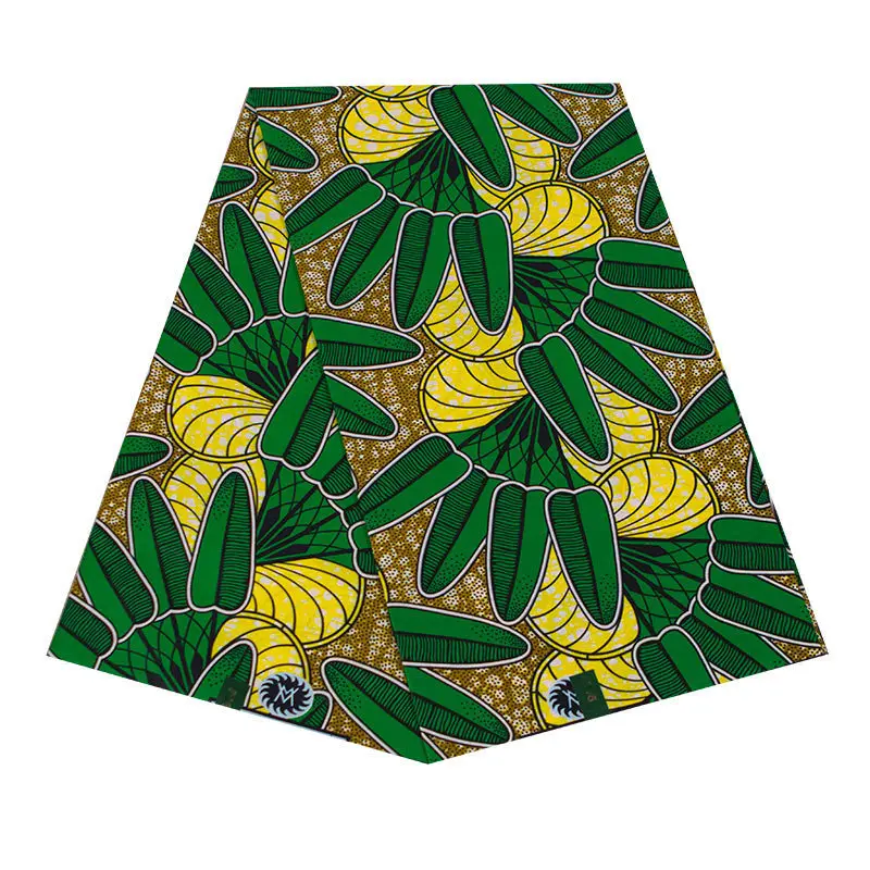 Африканская настоящая вощеная ткань с зеленым листом, ткань для женского платья, 6 ярдов, сделай сам, швейный материал, Анкара, Голландская вощеная ткань