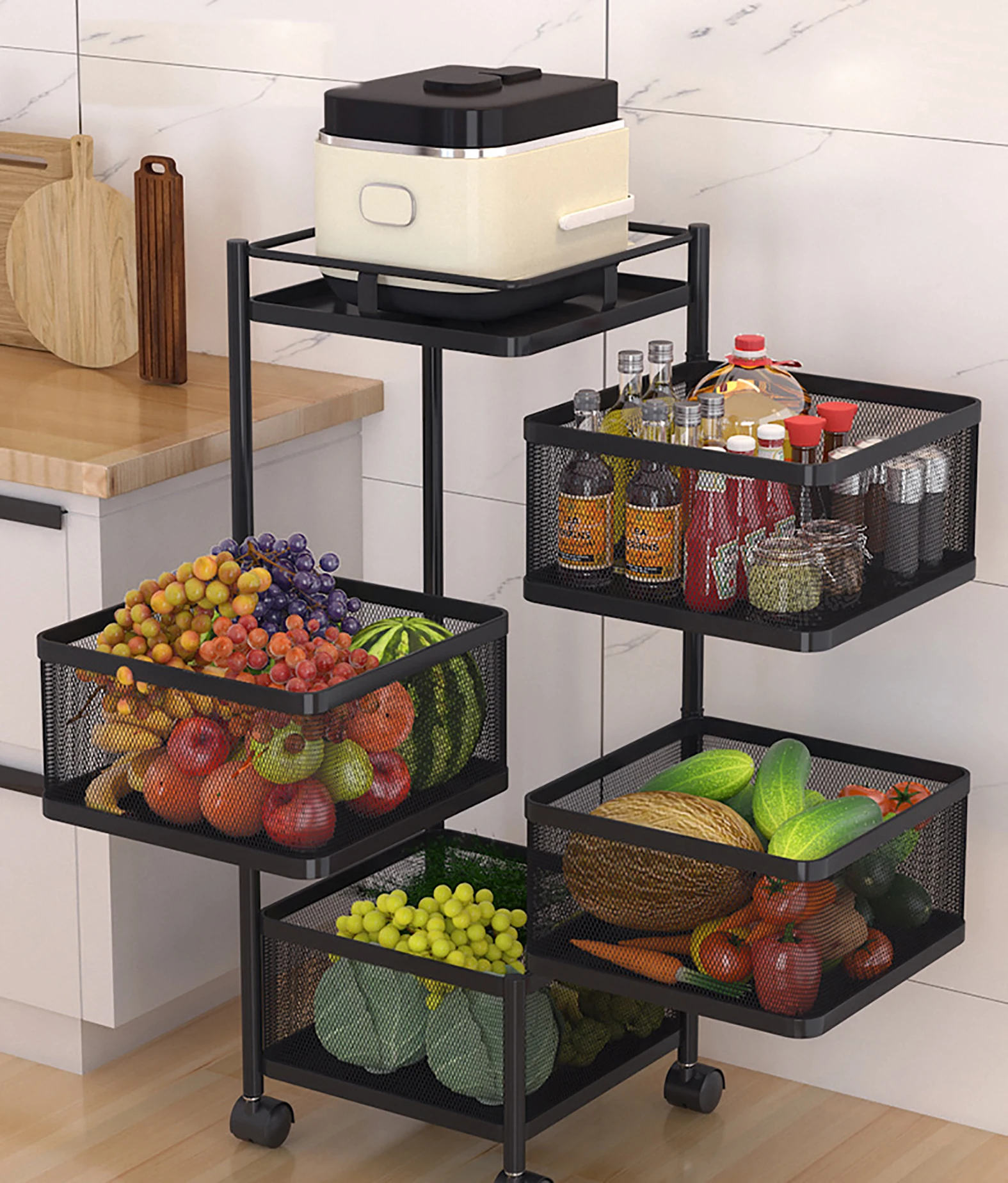 New Kitchen Storage Rack, Rotating Kitchen Storage Rack, Household
