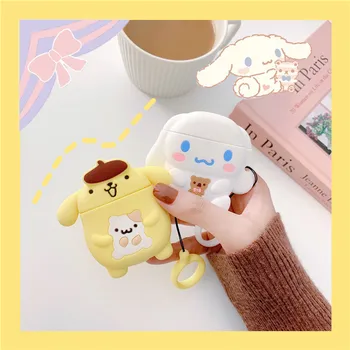 

3D Cute Cartoon Sanrio Pudding Cinnamon Dog Earphone Case for Apple Airpods 1 2 Accessories Protect Cover with Finger Ring Strap