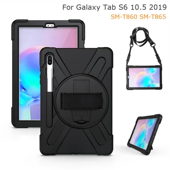 

For Samsung Galaxy Tab S6 10.5 2019 SM-T860 T865 Heavy Duty Armor Hand Shoulder Strap Case Kids Hybrid Shockproof Stand Cover