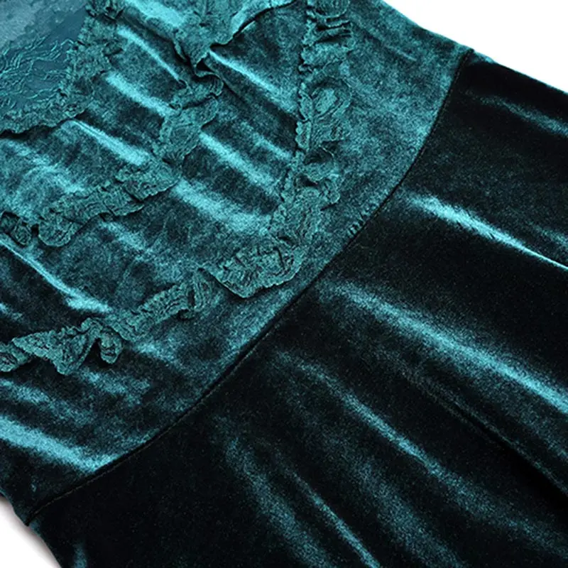 Зеленое/Черное Кружевное бархатное платье с оборками, сексуальное длинное платье-рубашка, Прозрачное платье с длинным рукавом средней длины для девушек, платья для особых случаев