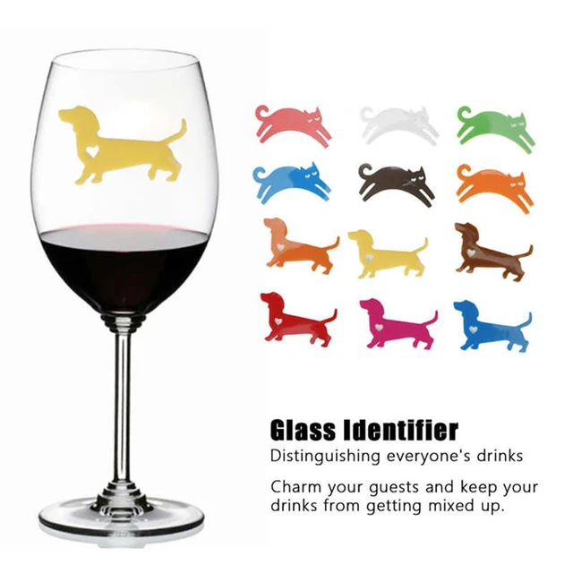 12pcs glass cat charms glasses markers silicone drinking washable  identifiers buddies- Glass Cup Marker Creative Cat Shaped - AliExpress