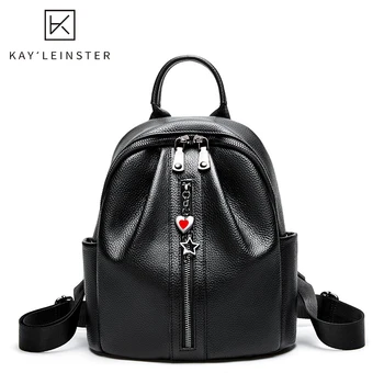 

New Genuine Leather Women Backpack Large Capacity Girls School Bags Simple Fashion Black Female Travel Bag Mochila Feminina