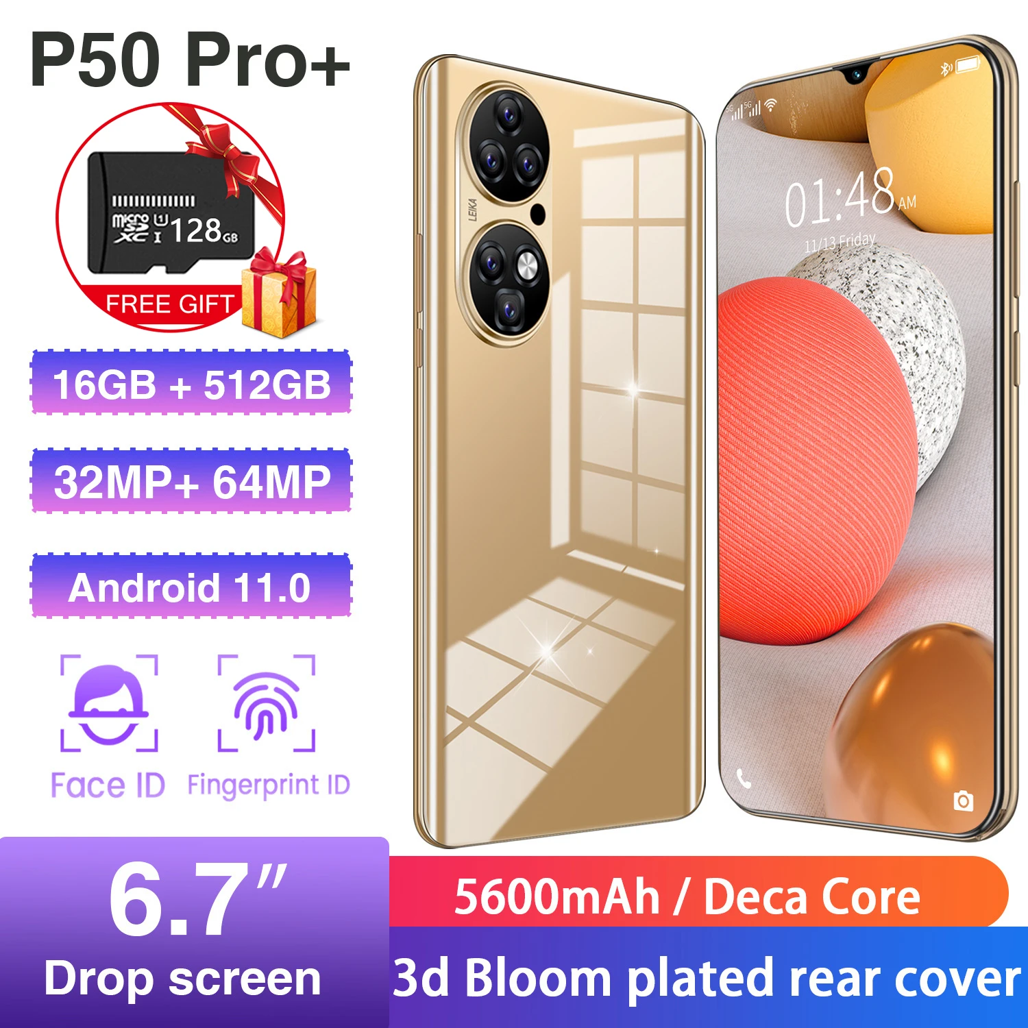 Global Version HUAWE P50 Pro+ Android11.0 16GB 512GB 6.7 '' MTK6893 5600mAh Dual Sim New Mobile Phone HD Screen 5G Smartphone