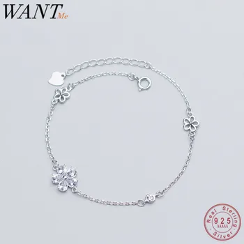 

WANTME Fashion Minimalist Hollow Five Petal Flower Chain Charm Bracelets Real 100% 925 Sterling Silver Fine Jewelry Accessories