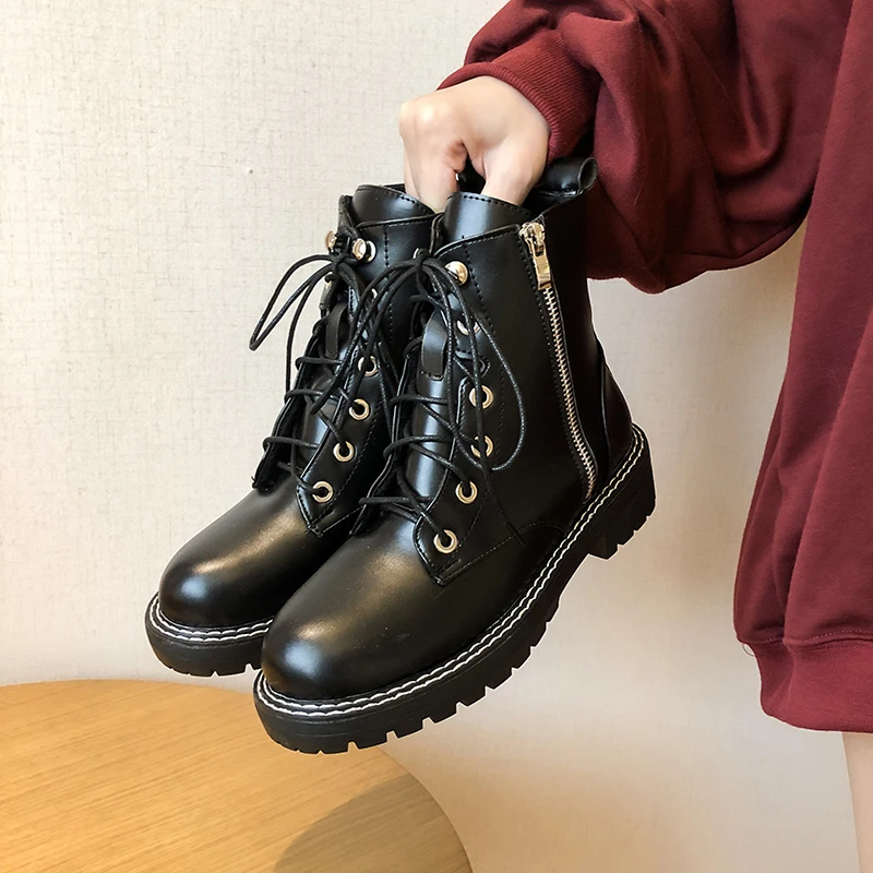 Botas/женские ботильоны в байкерском стиле женская обувь на плоской платформе со
