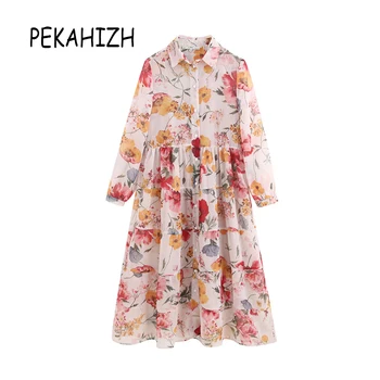 

Vintage chiffon floral print shirt dress women long sleeve dress boho evening party casual long dress korean elegant vestidos