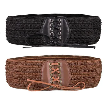 

2019 New Black Camel Wide Corset Lace Belt Female Self Tie Obi Cinch Waistband Belts for Women elastic force Dress Waist Band