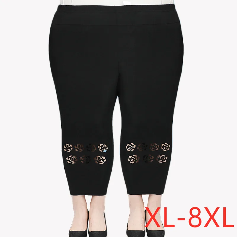 Summer Middle-aged Elderly Women Pants New Elastic High Waist Casual Pants Solid Thin Cropped Pants Plus Size 8XL Mother Pants Summer Middle-aged Elderly Women Pants New Elastic High Waist Casual Pants Solid Thin Cropped Pants Plus Size 8XL Mother Pants