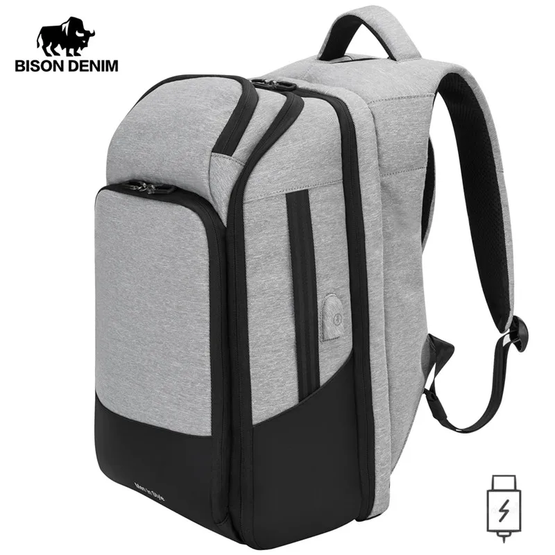 Скидка BISON DENIM мужские рюкзаки 17 дюймов рюкзак для ноутбука подростка usb зарядка дорожные сумки Mochila Противоугонная школьная сумка N2765
