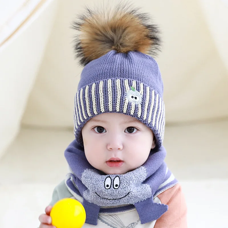 Детский набор из шапки и шарфа для мальчиков и девочек, зимняя теплая шапка для маленьких девочек, бархатная вязаная шапка, детская зимняя шапка, шарф, От 2 до 5 лет, детская шапка
