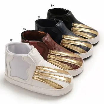 

Infant Baby Girls Faux Leather High Top Crib Shoes Anti-Slip Sole Bronzing Star Zipper Side Casual Toddler Pre-Walker Sneakers