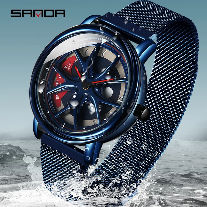 

2020 SANDA Hot Sell Quartz Movement Men Watch Life Waterproof Creative Wheel Rotating Dial Magnet Clasp Relogio Masculino Gift