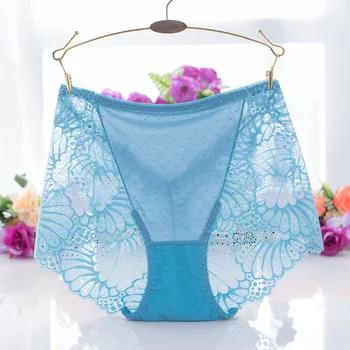 

Women's Panties Large High Waist Full Lace Underwear Transparent Sexy hollow out solid color ropa interior femenina Comfort