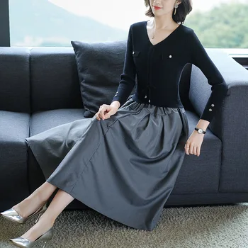

Winter Fashion Loose Long Sleeve Sweater Dress Women Elegant Office Ladies Bottoming Knitted Dress Warm 3XL Plus Size Midi Dress