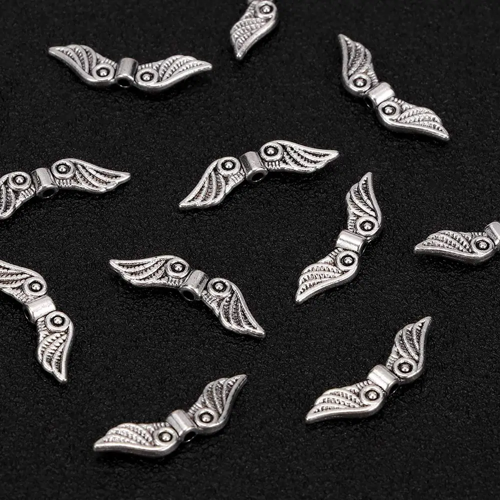 

New 20Pcs Angel Fairy Wings Charm Spacer Beads for Jewelry Necklace Making Craft Hot Sale Antique Silver Tone Spacer Beads