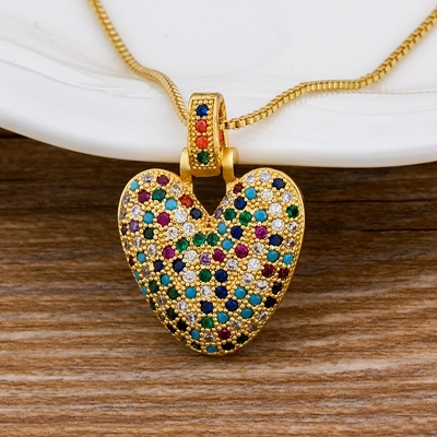 A-Z 26 Letters CZ Zirconia Pendant Necklace for Women Cute Rainbow Initials Name Necklace Fashion Party Wedding Jewelry