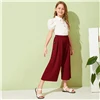 SHEIN Kiddie Girls Solid Button Side Pleated Palazzo Casual Pant Kids Bottom Summer High Waist Teenagers Loose Pants