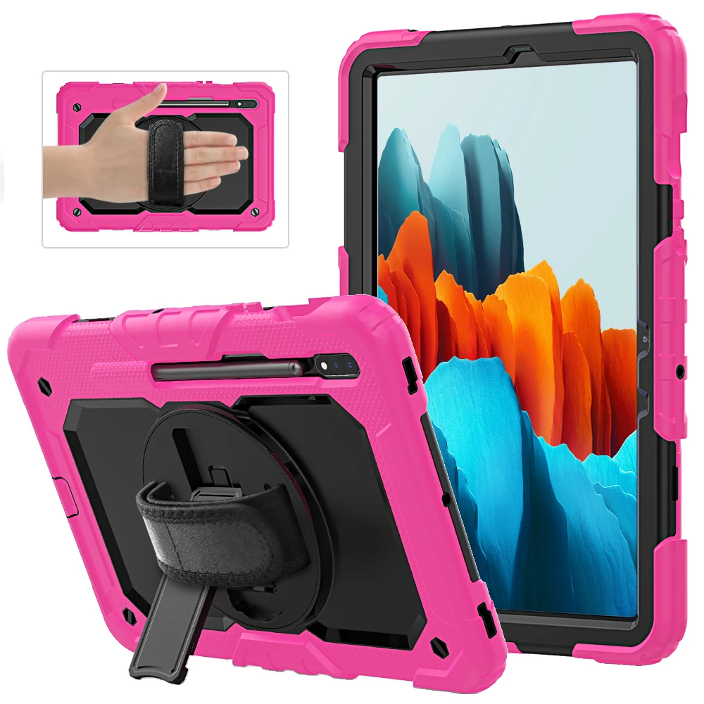 

360 Rotation Hand Strap&Kickstand Silicone Tablet Case for Samsung Galaxy Tab S7 11 2020 SM-T870 SM-T875 Protective Cover #S