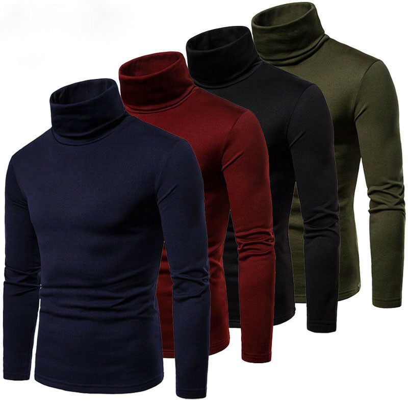 Fashion Men's Casual Slim Fit Basic Turtleneck Knitted Sweater High Collar Pullover Male Double Collar Autumn Winter Tops