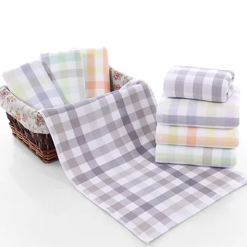 

1Pcs Cotton Bathroom Supplies Double Layers Soft Multi Purpose 3Colors Lattice Pattern Absorbent Towel for Household
