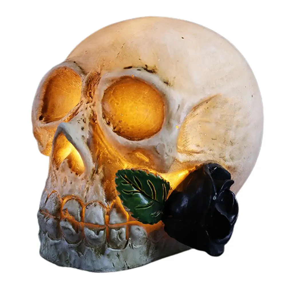 

Миниатюрная лампа в виде черепа для Хэллоуина, искусственная голова из смолы, беспламенная свеча, семейный бар, украшение для Хэллоуина