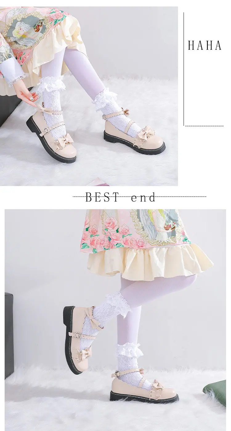 Sweet lolita shoes detachable bowknot bandage mid heel round head women shoes comfortable kawaii girl loli cosplay shoes zapatos slingbacks for work	