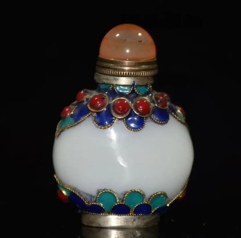 

China Coloured glaze inlay cloisonne Snuff bottles crafts statue