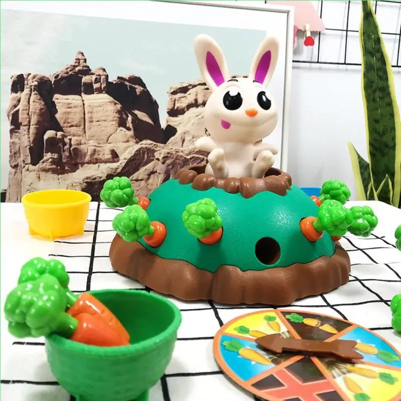 Pull Up Carrots Game Electric Jumping Rabbit Plastic Parent-child Interactive Desk Toy Children Gif