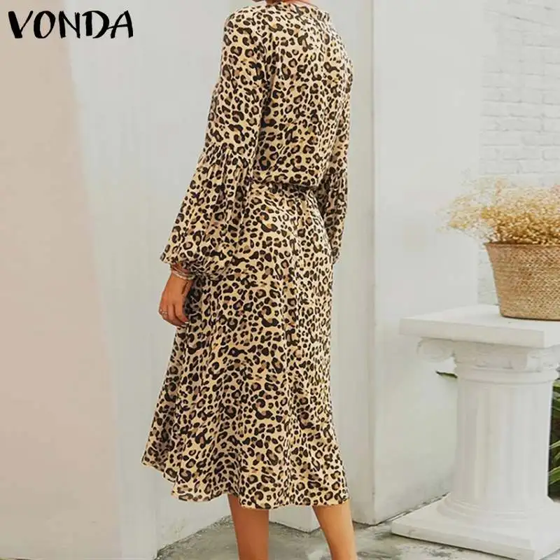 Женское платье с леопардовым принтом VONDA вечерние платья высокой талией