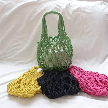 

2020 Summer Holiday Cotton Thread Handbag Hand-woven Hollow Out Holiday Travel Women's Bag Fashion Handbag Tote Bag
