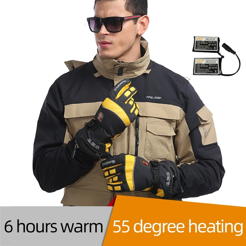 Warmspace, 7,4 В, 4000 мА/ч, электрические аккумуляторные теплые перчатки для катания на лыжах с литиевой батареей, зимние теплые перчатки с подогревом для катания на лыжах и велосипеде