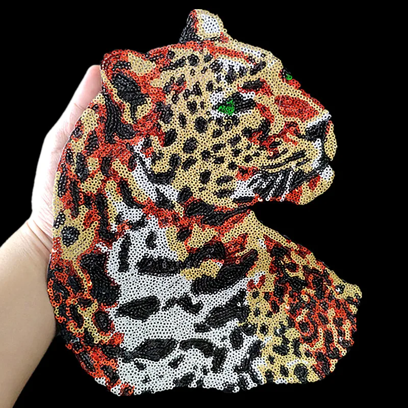 

Leopard Patches For Clothing Leopard grain Sequins Biker Badge Embroidery Fabric Patch Sequined Clothes Stickers Strange things