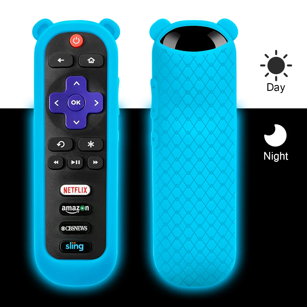 TCL Roku TV 스팀 리모컨 스틱 보호 케이스, 팬더 귀, 충격 방지 리모컨 스킨 포함, 3600R 실리콘 커버