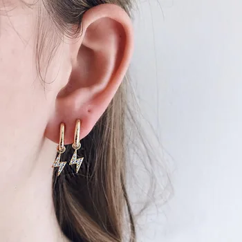 

Simple Design Gold Color Crystal Lightning Shape Dangle Earring For Women Girl Metal Geometric Cubic Zirconia Circle Earrings