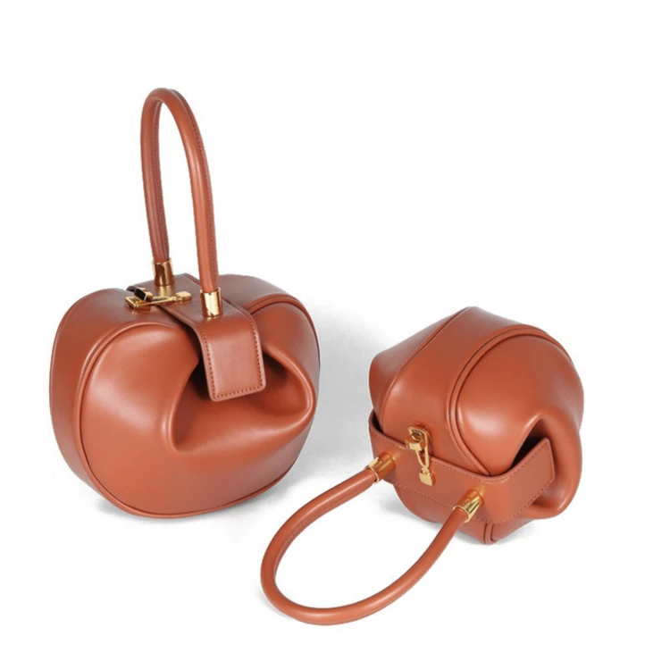 Burminsa Elegant Spherical Cow Genuine Leather Bags Women Small Designer Handbags High Quality Luxury Ladies Tote Bags NEW