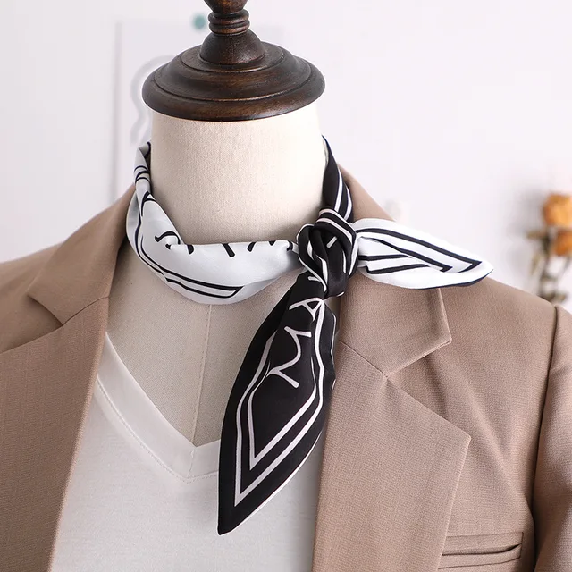 Sweet Love Print Women Small Silk Scarf Handle Bag Ribbons Female Head Scarves Sharp angle Green 90*10cm 64