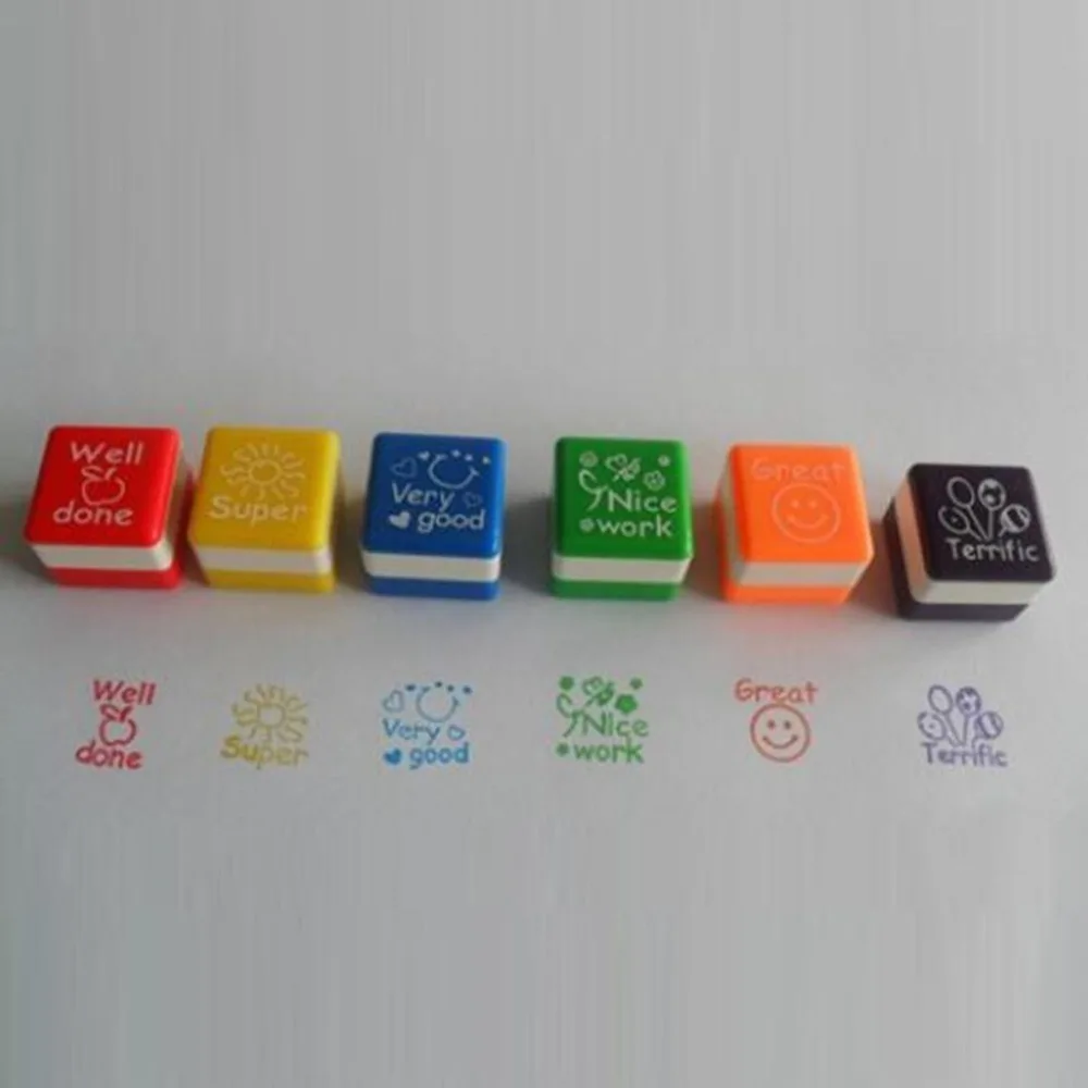 6 Styles/SET Kawaii Cute Teachers Stampers Inking Praise Reward Stamps Motivation Sticker School Supplies Dropshipping