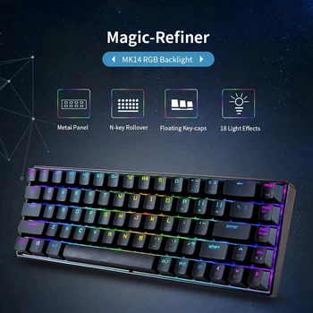 

Magic-Refiner MK14 RGB Backlight Keyboard 68 Keys Metal Panel N-Key Rollover Gaming Keyboard Blue Switch Floating Key-Caps 18 Li