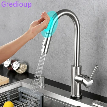 

Touch Faucet Kitchen Smart Sensor Tap Intelligent Sink Hot Cold Water Mixer Crane Stainless Steel Brush Nickel Automatic Faucets
