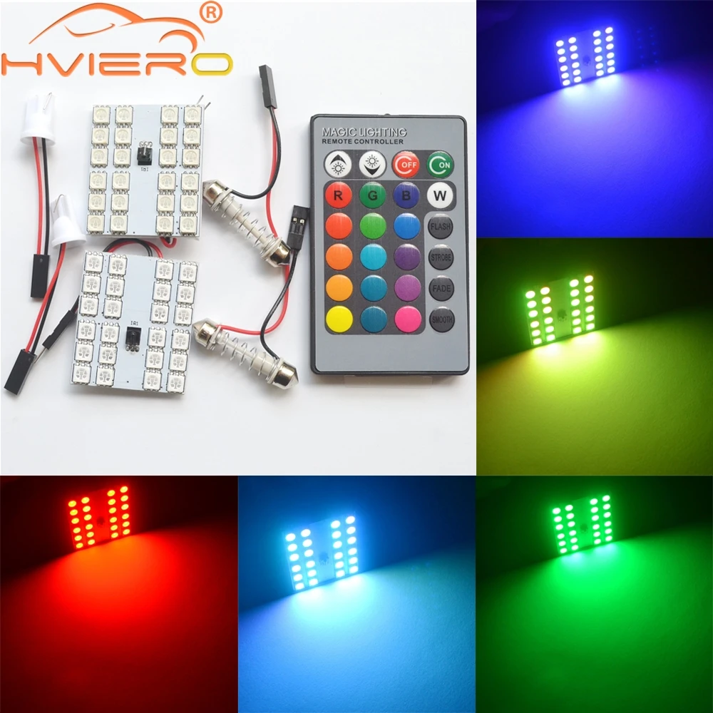 

2X T10 W5W 24smd Remote Control Rgb Map Led Panel Auto Interior Lights Reading Bulb Dome Festoon Door Light BA9S Adapter DC 12V