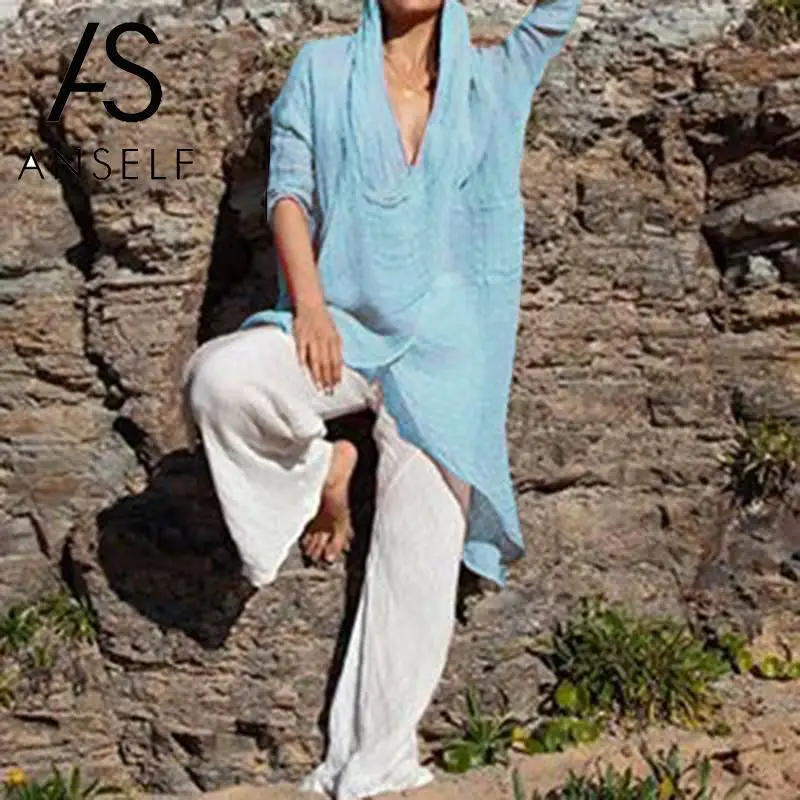 Асимметричные свободные винтажные Туники женские блузы и топы драпированные рубашки с длинными рукавами и v-образным вырезом 5XL плюс Размер халаты Топы больших размеров