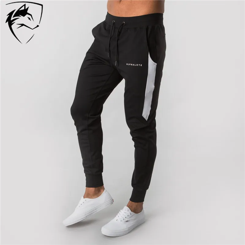 Черный Бренд ALPHALETE, повседневные обтягивающие штаны для бега, спортивные штаны для мужчин, модные брюки для фитнеса, тренировки, спортивная одежда, уличная одежда, узкие брюки - Цвет: Черный